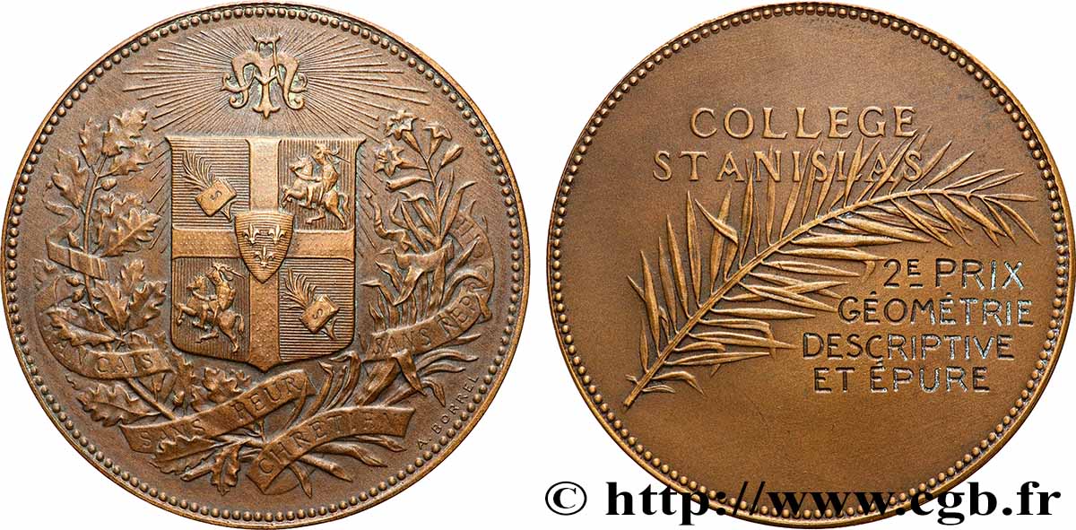 EDUCATION / SCHOOLS Médaille, Collège Stanislas, Géométrie descriptive et épure AU/AU