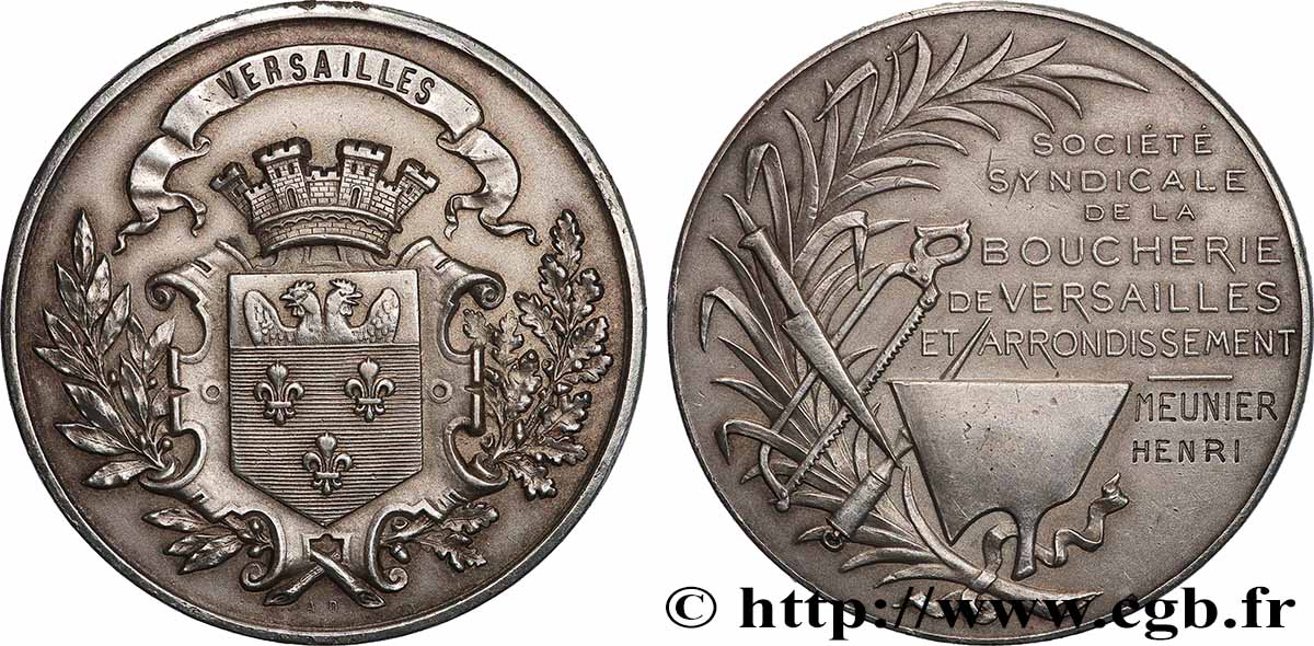 CORPORATIONS - LES BOUCHERS Médaille, Société syndicale de la boucherie de Versailles MBC+