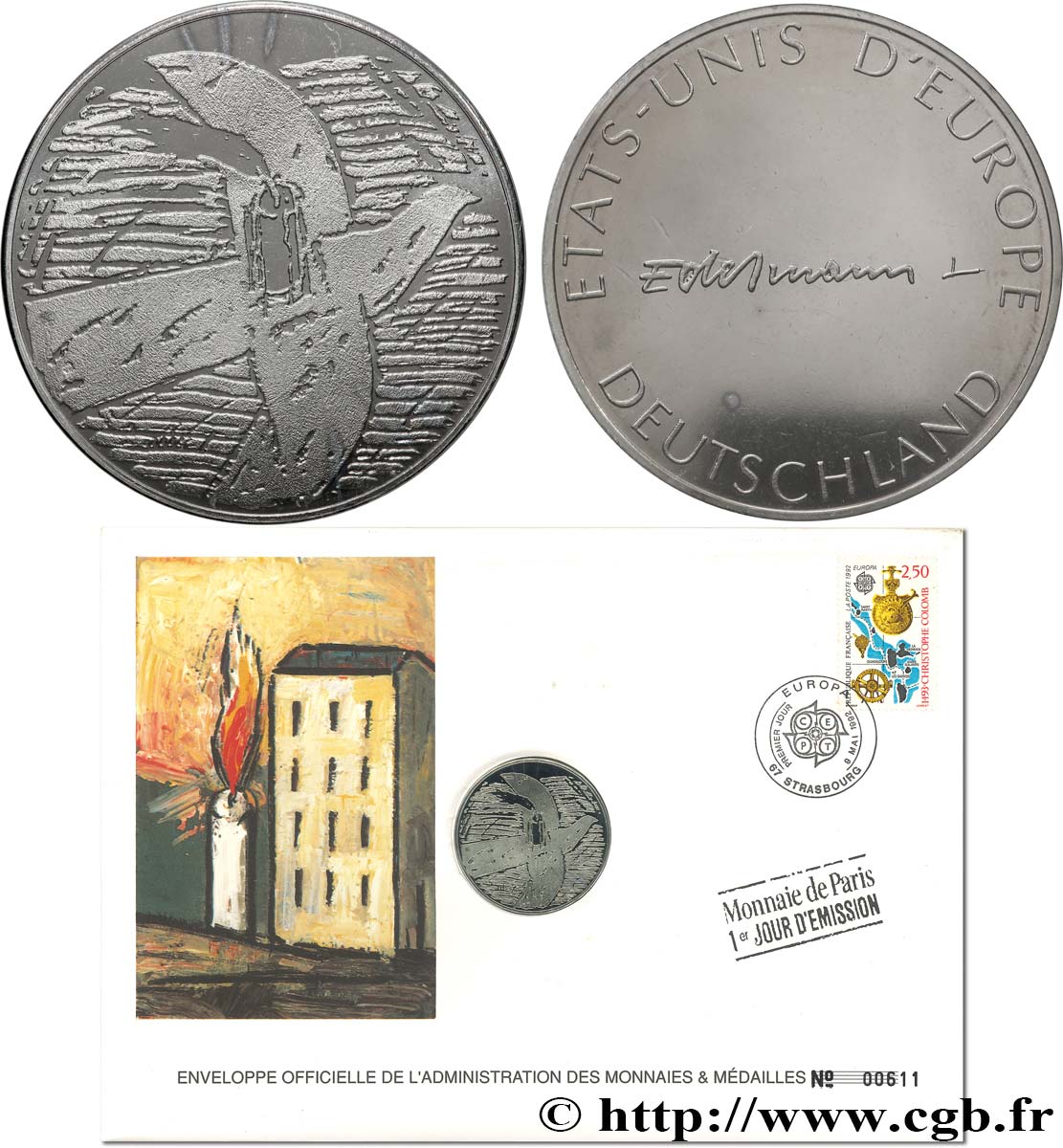 EUROPE Enveloppe “Timbre médaille” Ouverture des frontières des pays membres de la CEE SPL