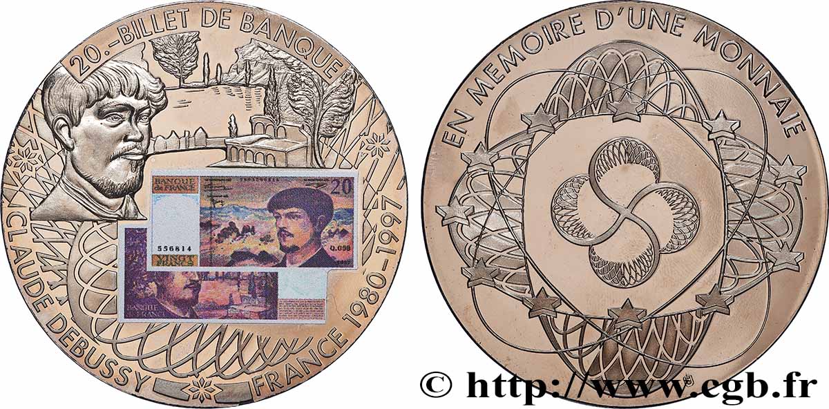 QUINTA REPUBBLICA FRANCESE Médaille, 20 francs Debussy q.SPL