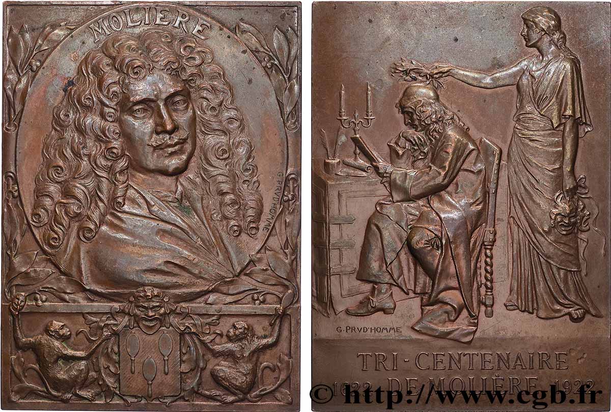 CINQUIÈME RÉPUBLIQUE Plaquette, Tri-centenaire de Molière TTB+