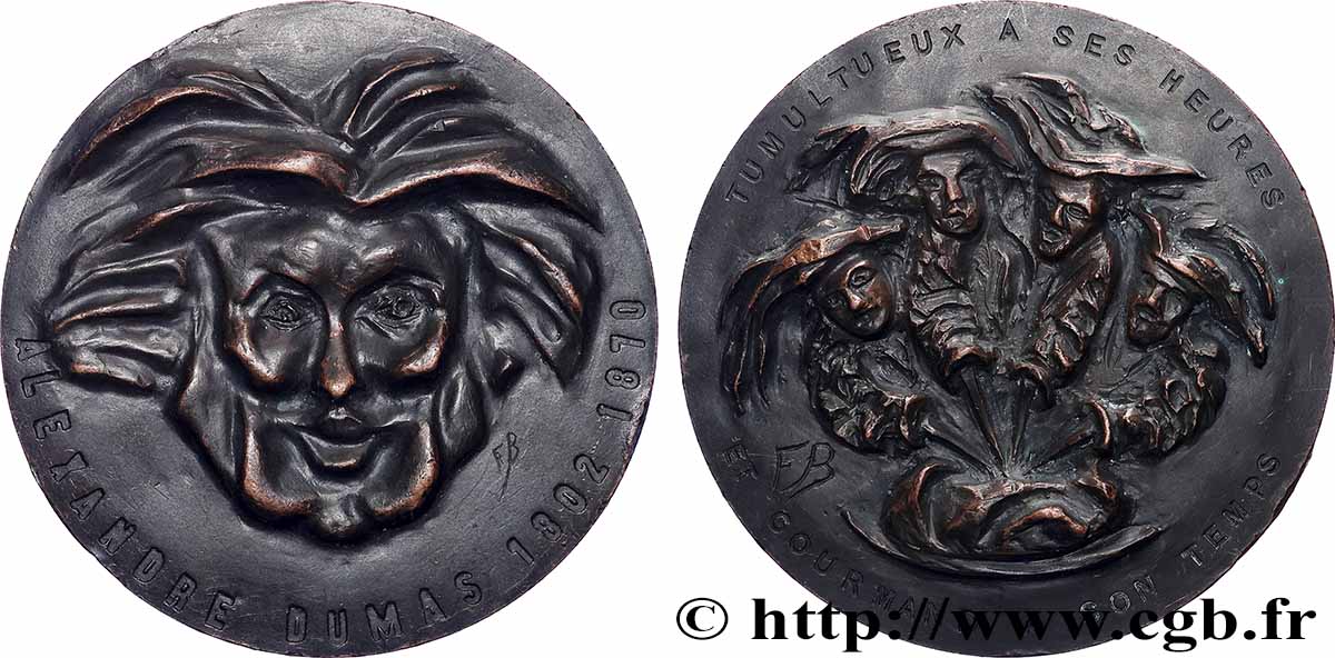 LITTÉRATURE : ÉCRIVAINS/ÉCRIVAINES - POÈTES Médaille, Centenaire de la mort d’Alexandre Dumas TTB+