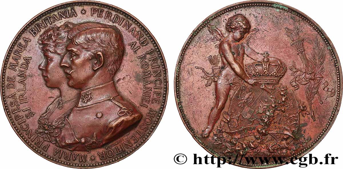 ROUMANIE - CHARLES Ier Médaille, Mariage du dauphin Ferdinand de Roumanie et Marie d’Edimbourg TTB