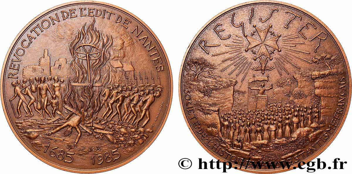 QUINTA REPUBLICA FRANCESA Médaille, Tricentenaire de la Révocation de l’édit de Nantes MBC+