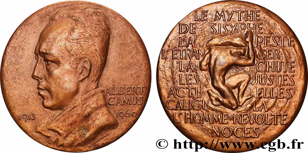 LITTÉRATURE : ÉCRIVAINS/ÉCRIVAINES - POÈTES Médaille, Albert Camus TTB+