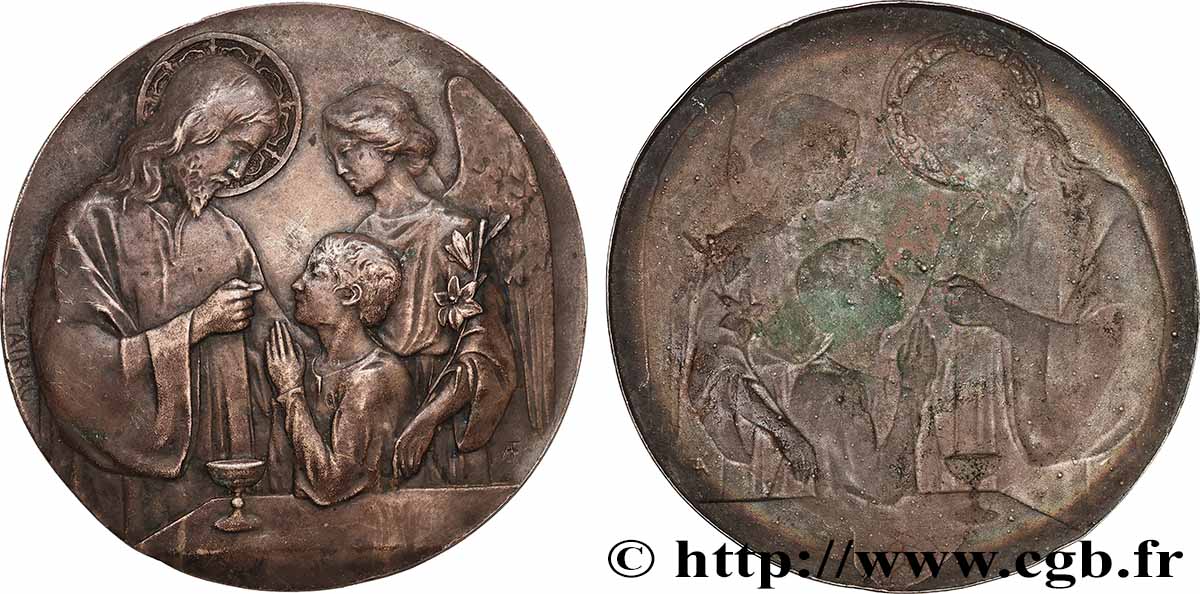 MÉDAILLES RELIGIEUSES Galvanoplastie, La communion, uniface TTB+