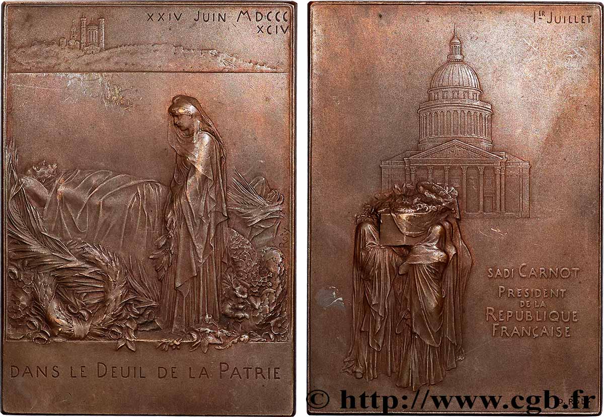 III REPUBLIC Plaquette, Mort de Sadi Carnot, Deuil de la Patrie AU