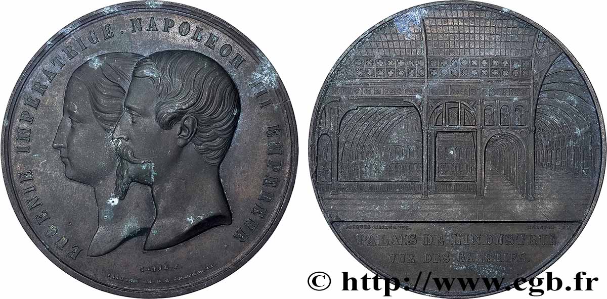 SEGUNDO IMPERIO FRANCES Médaille, Palais de l’industrie, vue des galeries MBC+