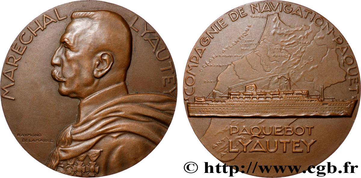 TROISIÈME RÉPUBLIQUE - MAROC SOUS PROTECTORAT FRANÇAIS Médaille, Maréchal Lyautey, Paquebot Lyautey SUP