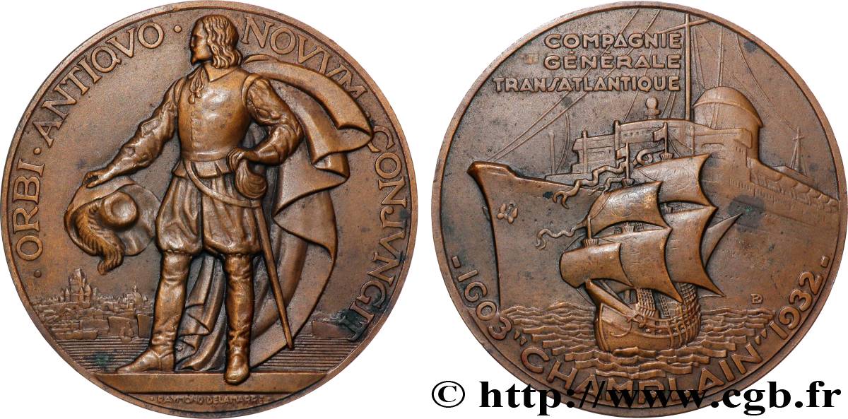 V REPUBLIC Médaille, Paquebot Champlain, Compagnie Générale Transatlantique AU