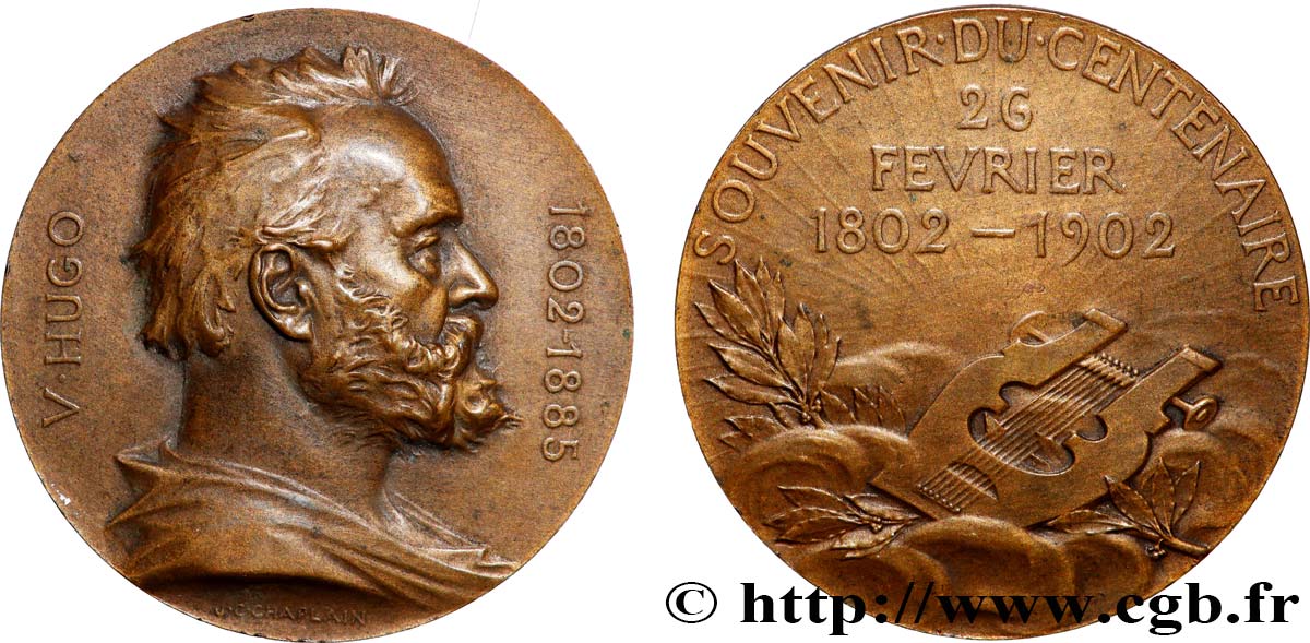III REPUBLIC Médaille, Centenaire de la naissance de Victor Hugo AU