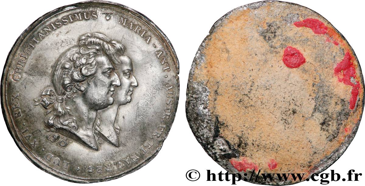 LOUIS XVI Médaille, Louis XVI et Marie-Antoinette, épreuve (tirage) uniface par Dupré fSS