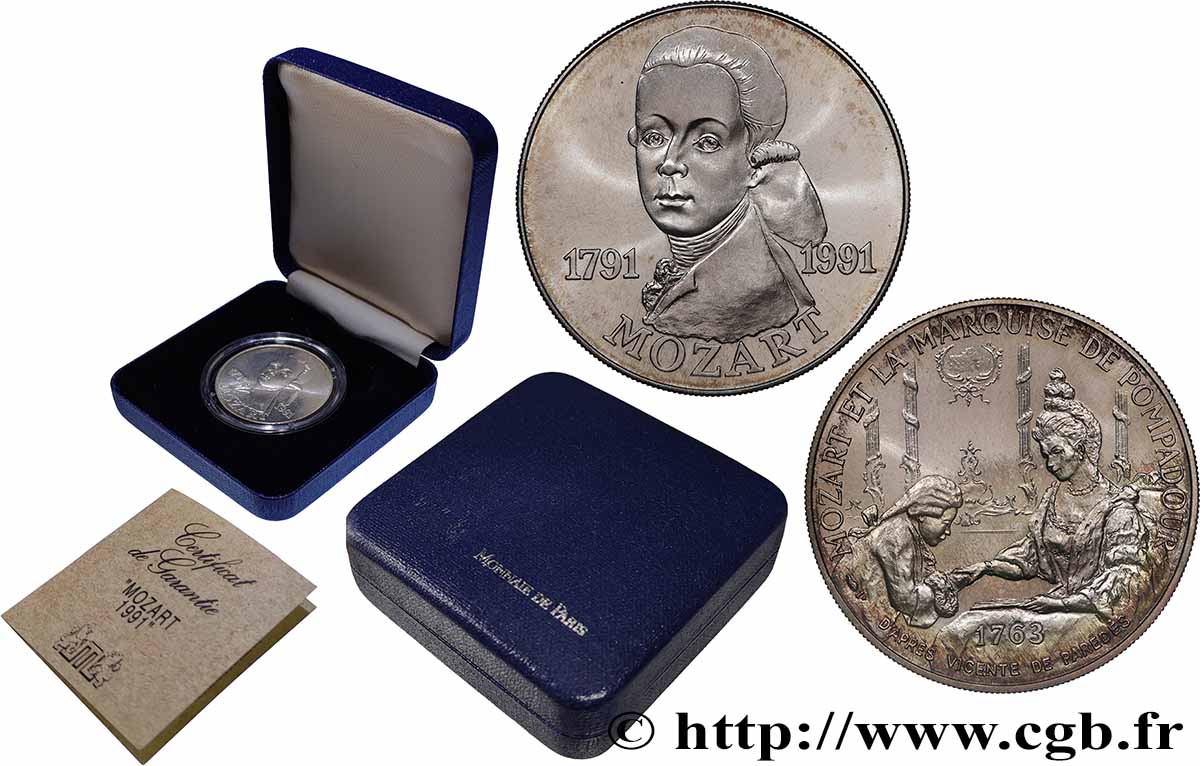 CINQUIÈME RÉPUBLIQUE Médaille, Mozart et la Marquise de Pompadour TTB