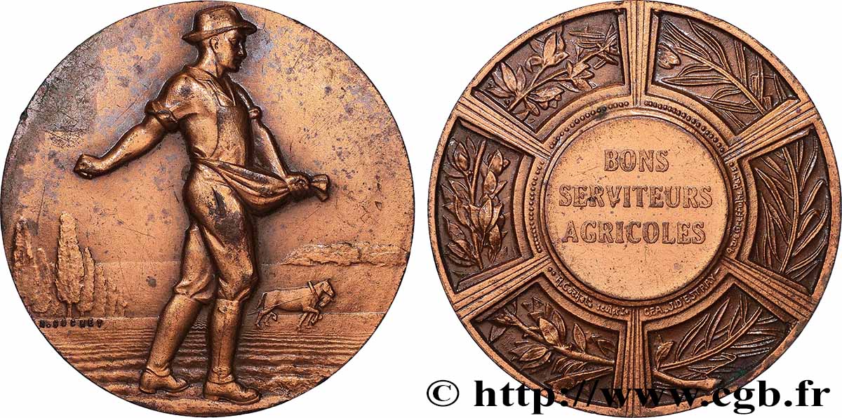 SOCIÉTÉS D AGRICULTURE, HORTICULTURE, PÈCHE ET CHASSE Médaille, Bons serviteur agricoles fVZ