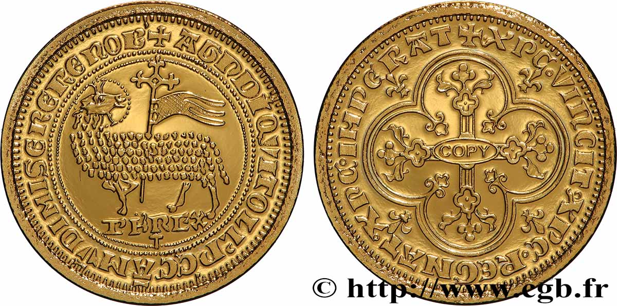 L OR DE LA FRANCE Médaille, Reproduction de monnaie, Agnel d’or de Philippe V Proof set