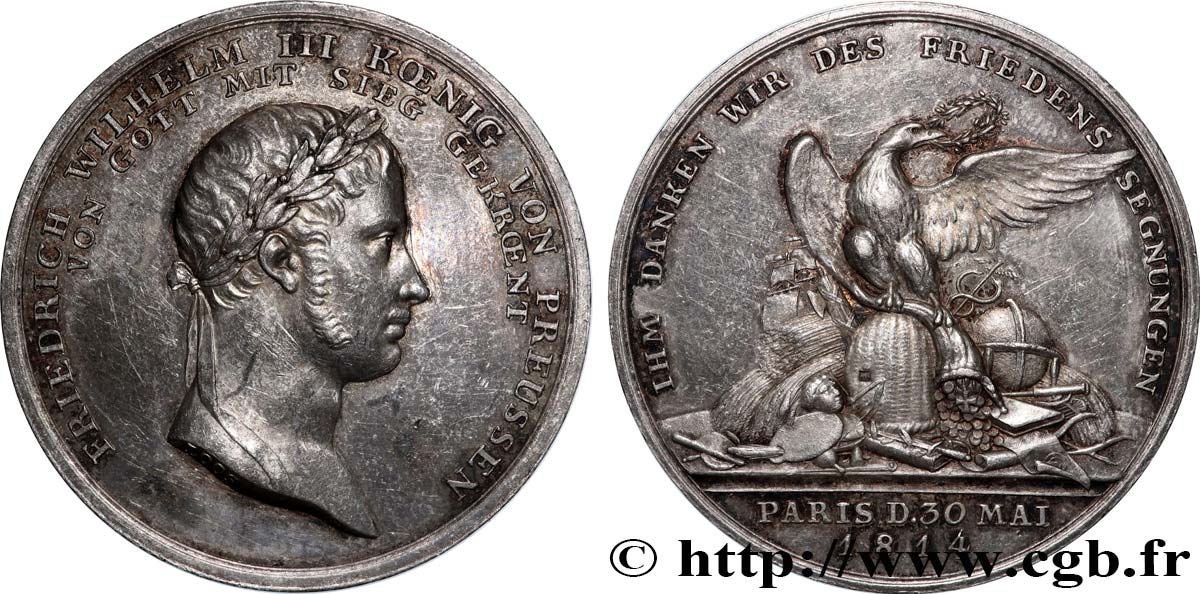 GERMANY - KINGDOM OF PRUSSIA - FREDERICK-WILLIAM III Médaille, Paix de Paris XF
