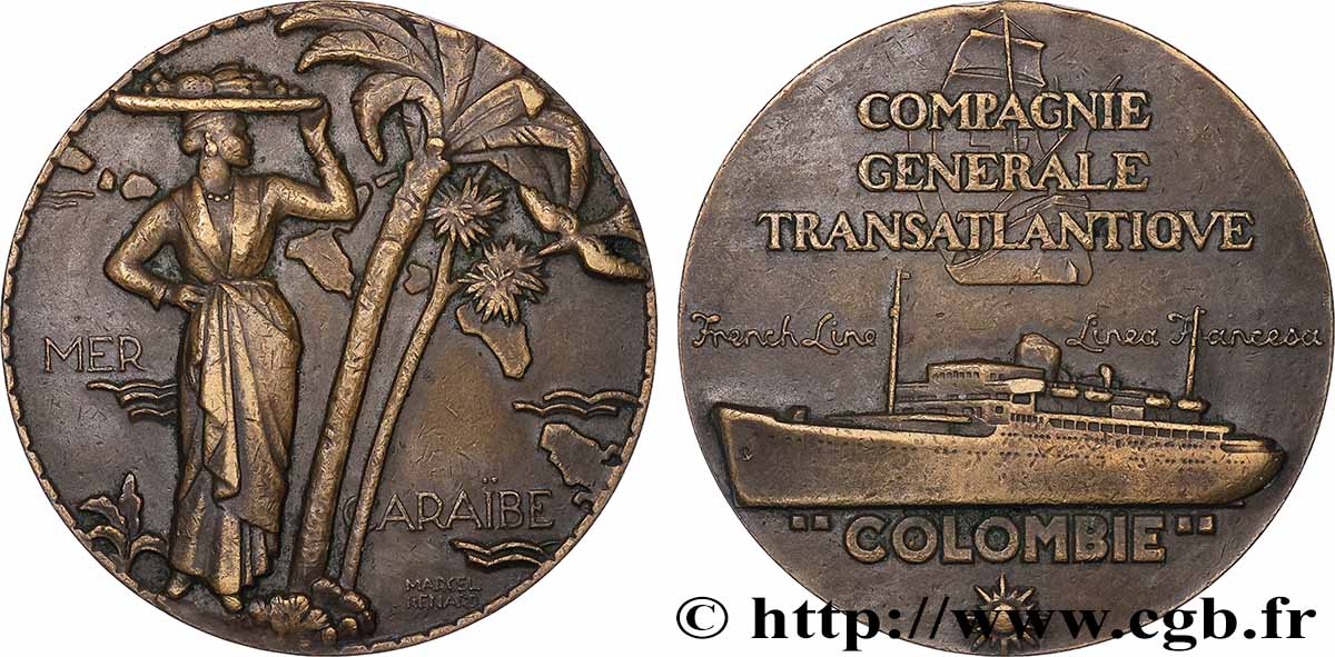 TROISIÈME RÉPUBLIQUE Médaille, Paquebot Colombie TTB+