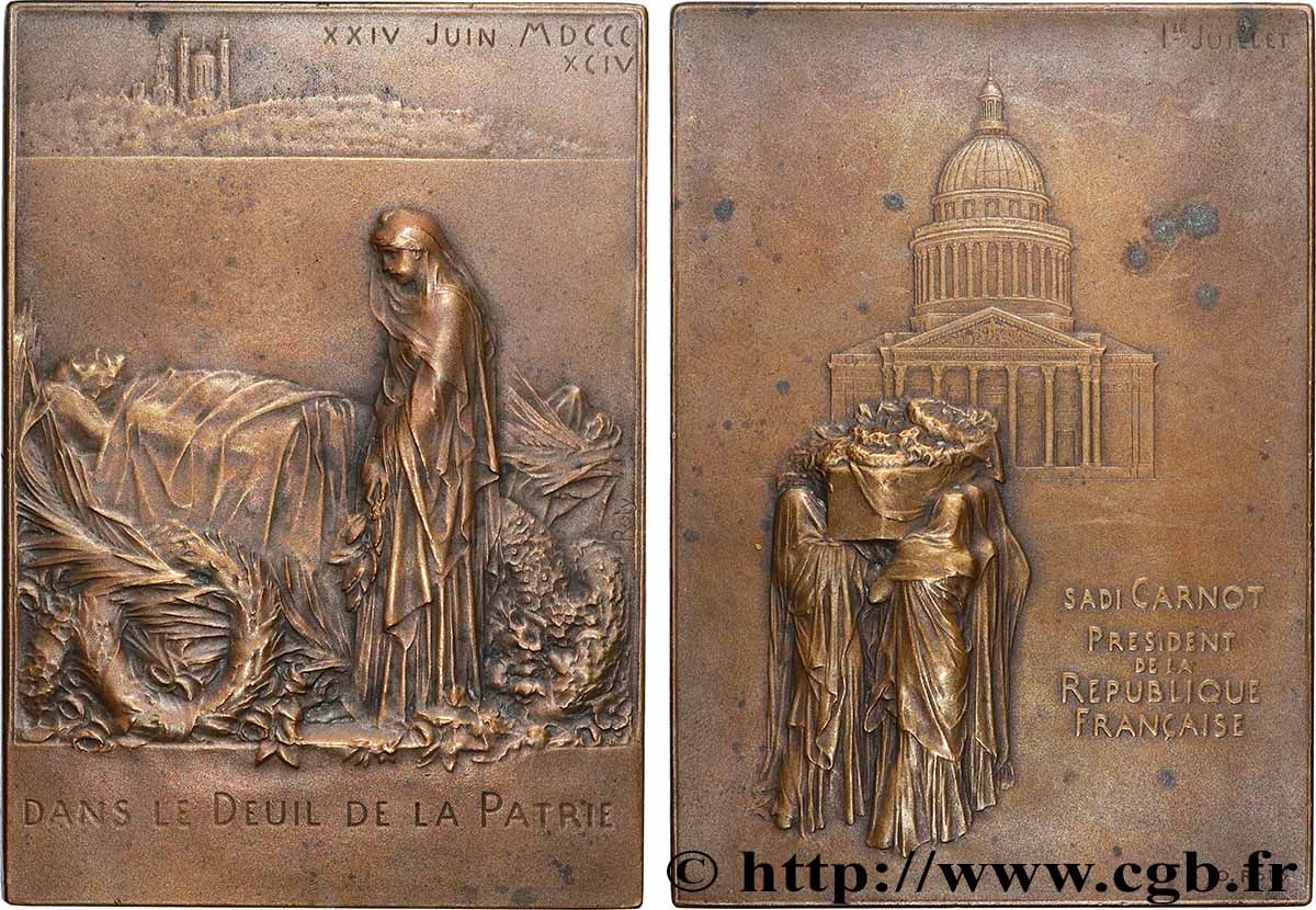 DRITTE FRANZOSISCHE REPUBLIK Plaquette, Mort de Sadi Carnot, Deuil de la Patrie SS