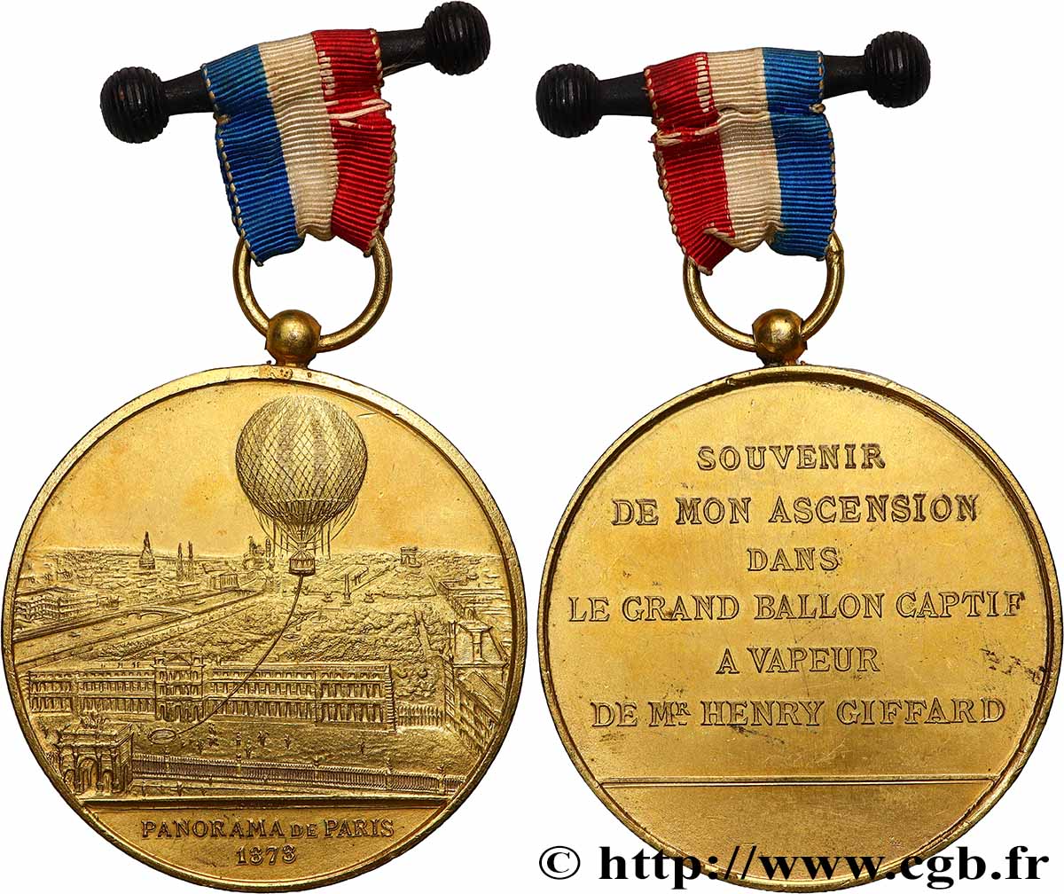 DRITTE FRANZOSISCHE REPUBLIK Médaille du ballon à vapeur - panorama de Paris VZ