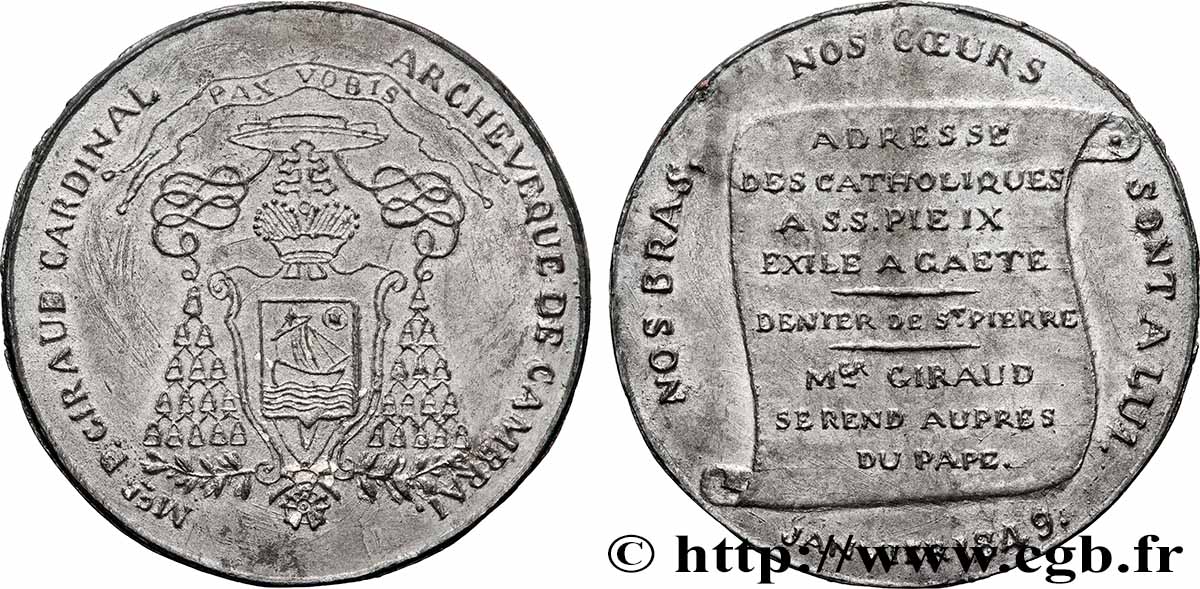 II REPUBLIC Médaille de visite du cardinal au pape Pie IX AU