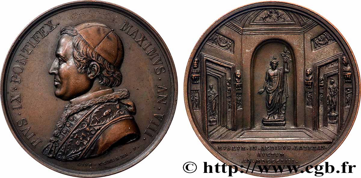 ITALIE - ÉTATS DU PAPE - PIE IX (Jean-Marie Mastai Ferretti) Médaille, Vue de l intérieur du Musée du Latran TTB/TTB+