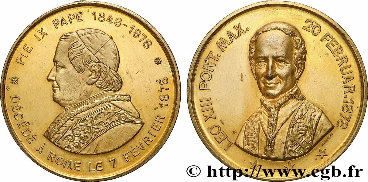 ITALIE - ÉTATS DU PAPE - LÉON XIII (Vincenzo Gioacchino Pecci) Médaille, Décès de Pie IX, Avènement de Léon XIII TTB+