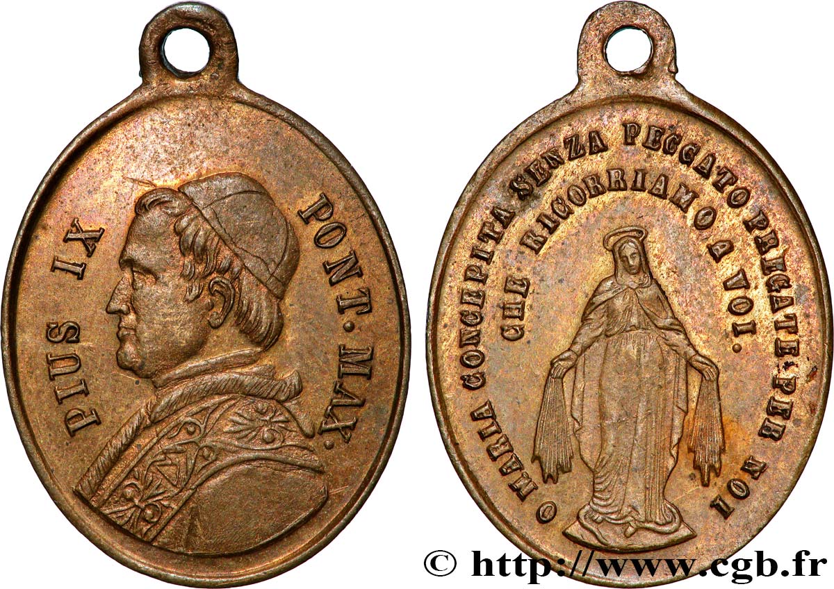 ITALIEN - KIRCHENSTAAT - PIE IX. Giovanni Maria Mastai Ferretti) Médaille, Marie conçue sans péchés fVZ