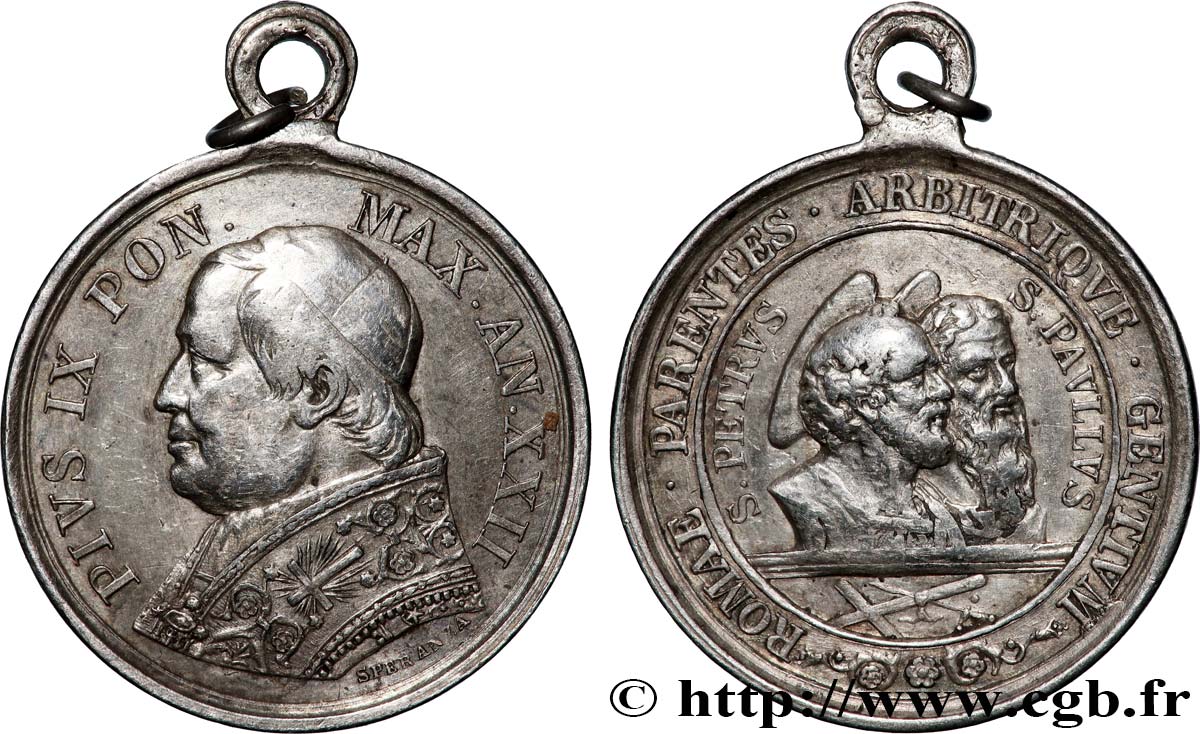 ITALIEN - KIRCHENSTAAT - PIE IX. Giovanni Maria Mastai Ferretti) Médaille, Saint Pierre et Saint Paul SS