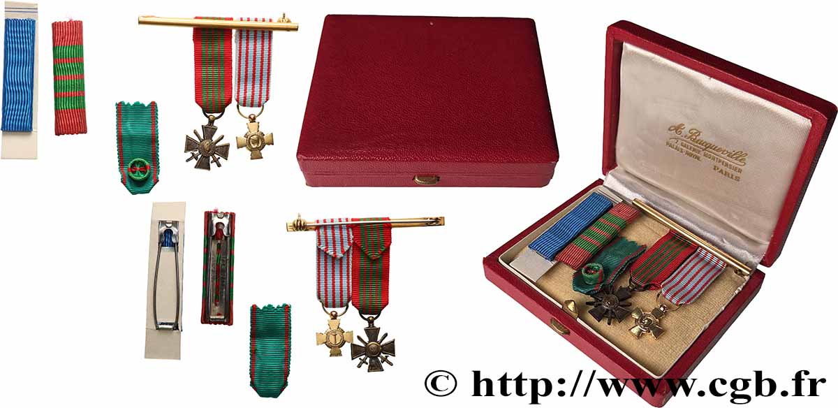 DRITTE FRANZOSISCHE REPUBLIK Lot de 2 Croix de guerre, miniature 1939-1940 et croix du combattant fVZ