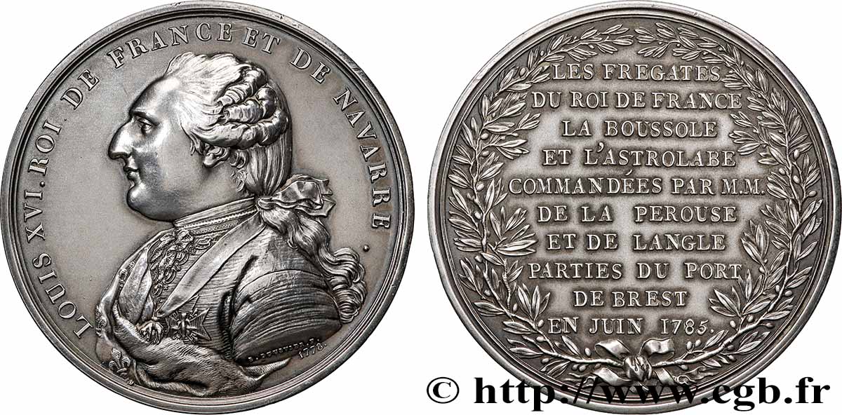 LOUIS XVI Médaille, Départ des frégates la Boussole et l Astrolabe, Voyage de Lapeyrouse et de Langle, Refrappe TTB+/SUP