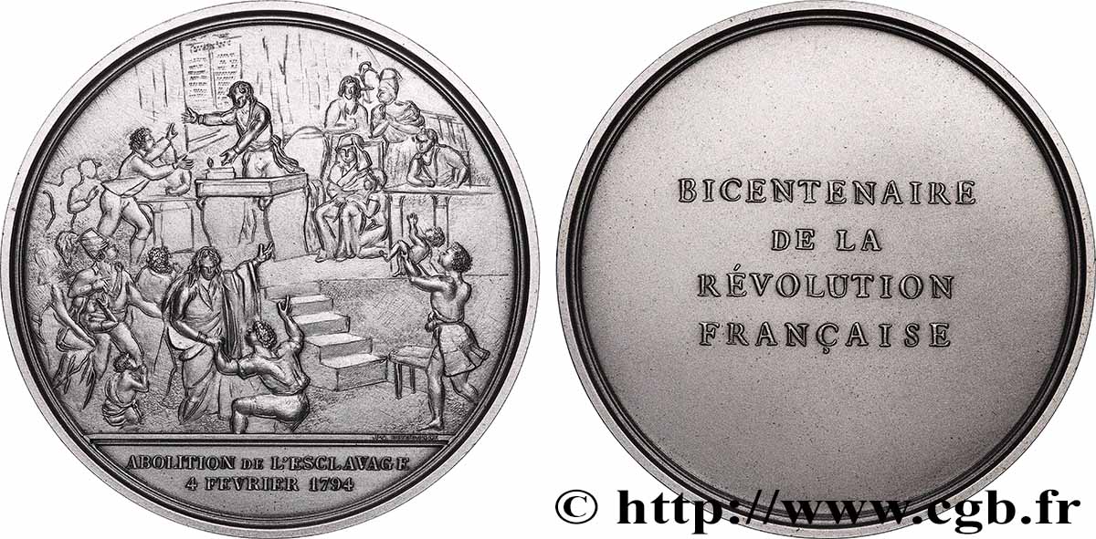 FUNFTE FRANZOSISCHE REPUBLIK Médaille, Bicentenaire de la Révolution, Abolition de l’esclavage fVZ