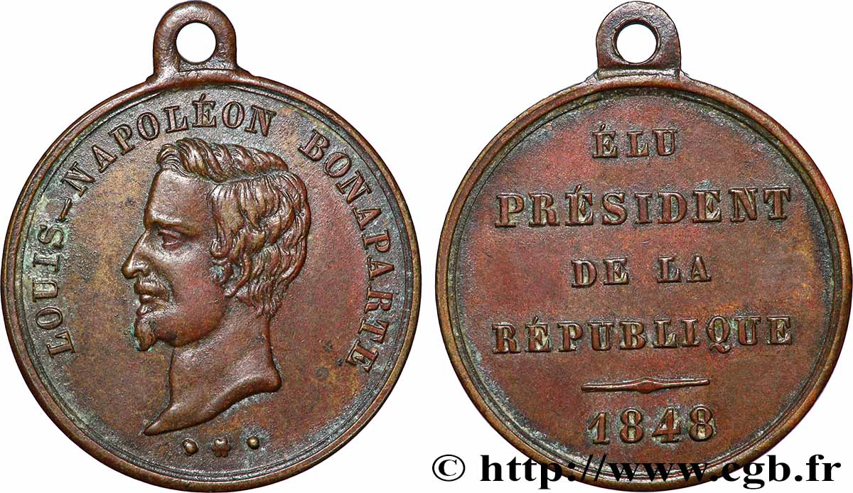 DEUXIÈME RÉPUBLIQUE Médaillette, Élection du président Louis Napoléon Bonaparte TTB+