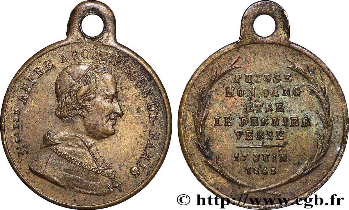DEUXIÈME RÉPUBLIQUE Médaille, Denys Auguste Affre, archevêque et martyr SS