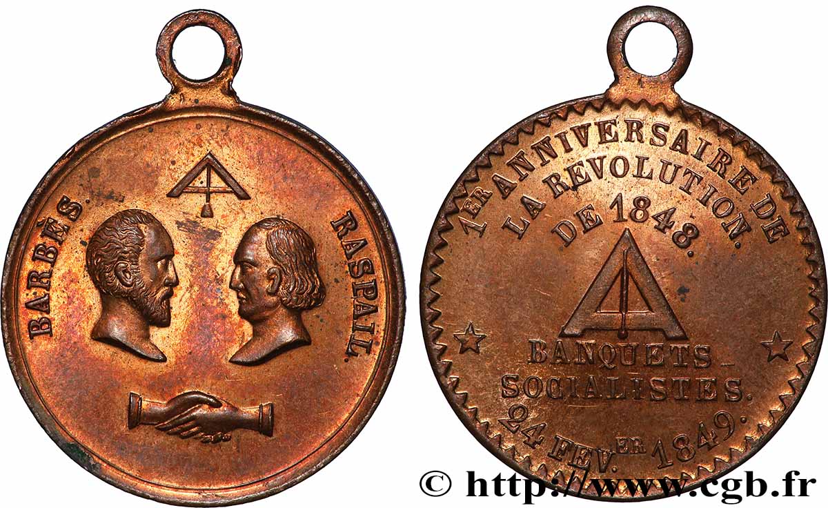 DEUXIÈME RÉPUBLIQUE Médaillette, Premier anniversaire de la république TTB