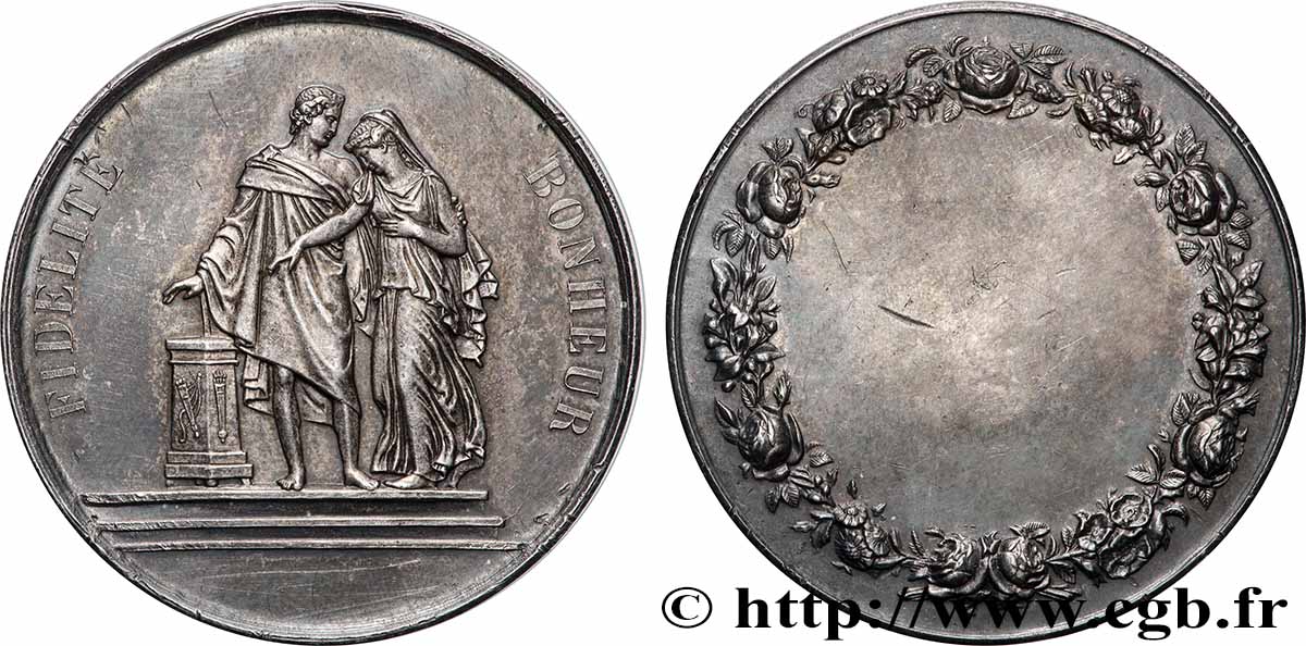 AMOUR ET MARIAGE Médaille de mariage, Fidélité et Bonheur TTB+