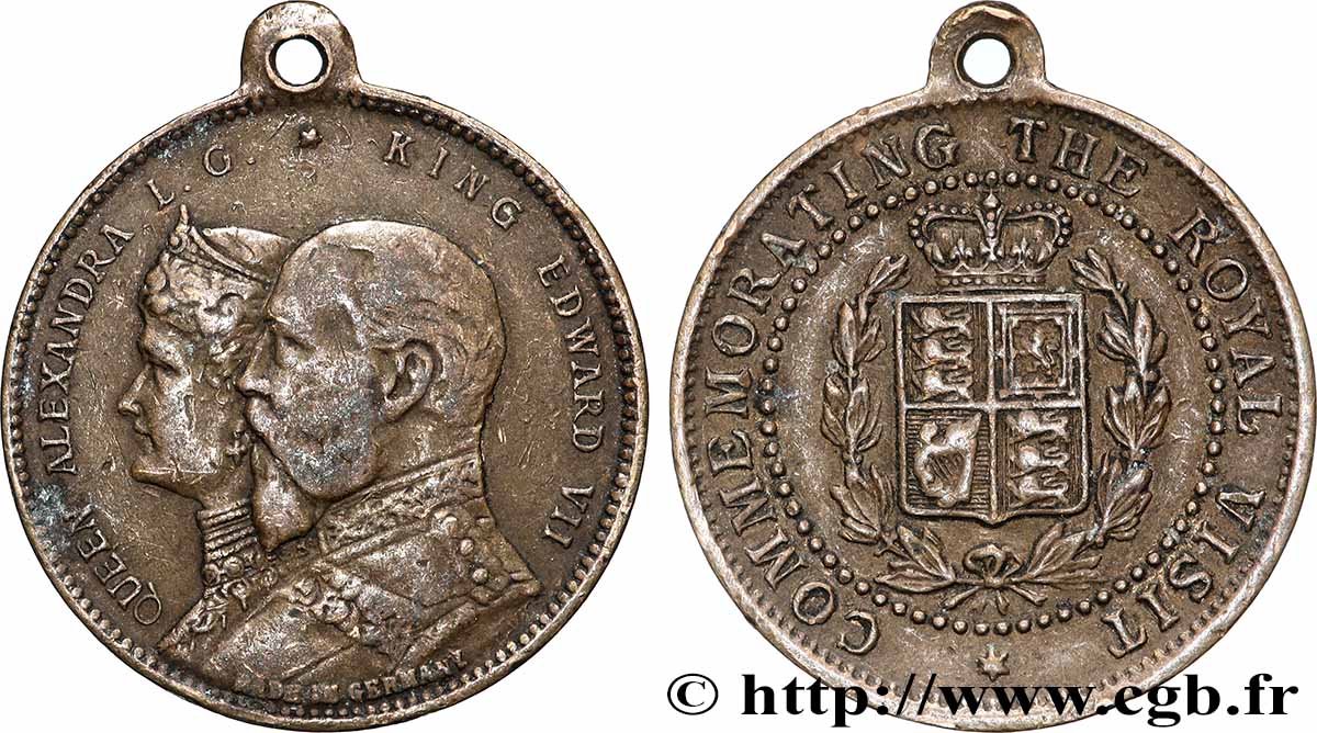 GRANDE-BRETAGNE - ÉDOUARD VII Médaille, Visite du couple royal TTB+