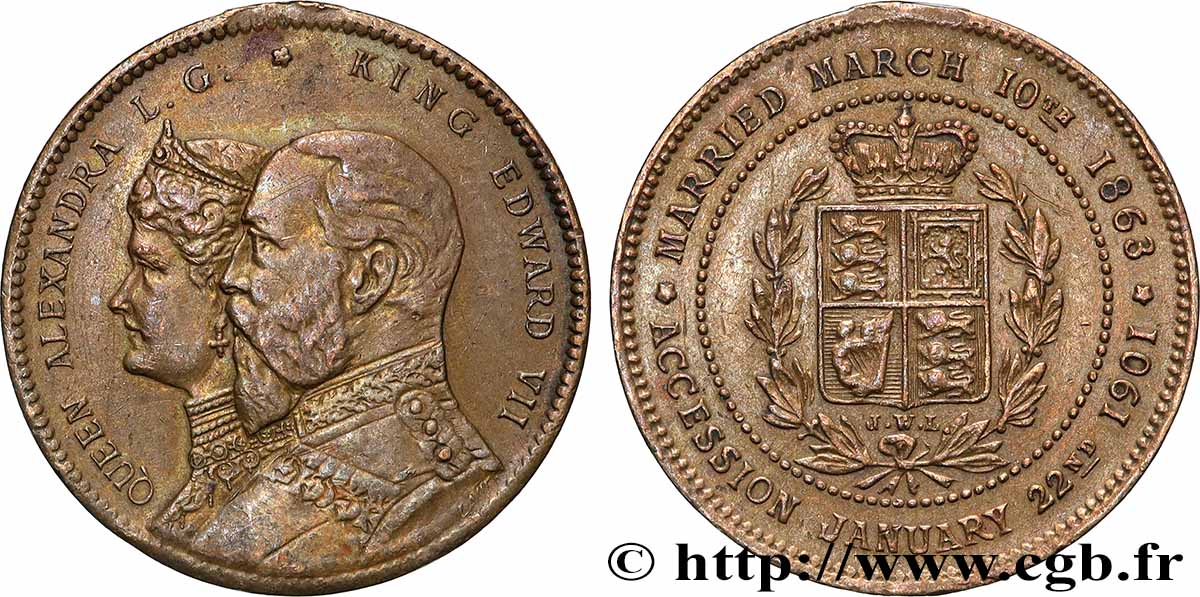 GRANDE-BRETAGNE - ÉDOUARD VII Médaille, Accession au trône AU