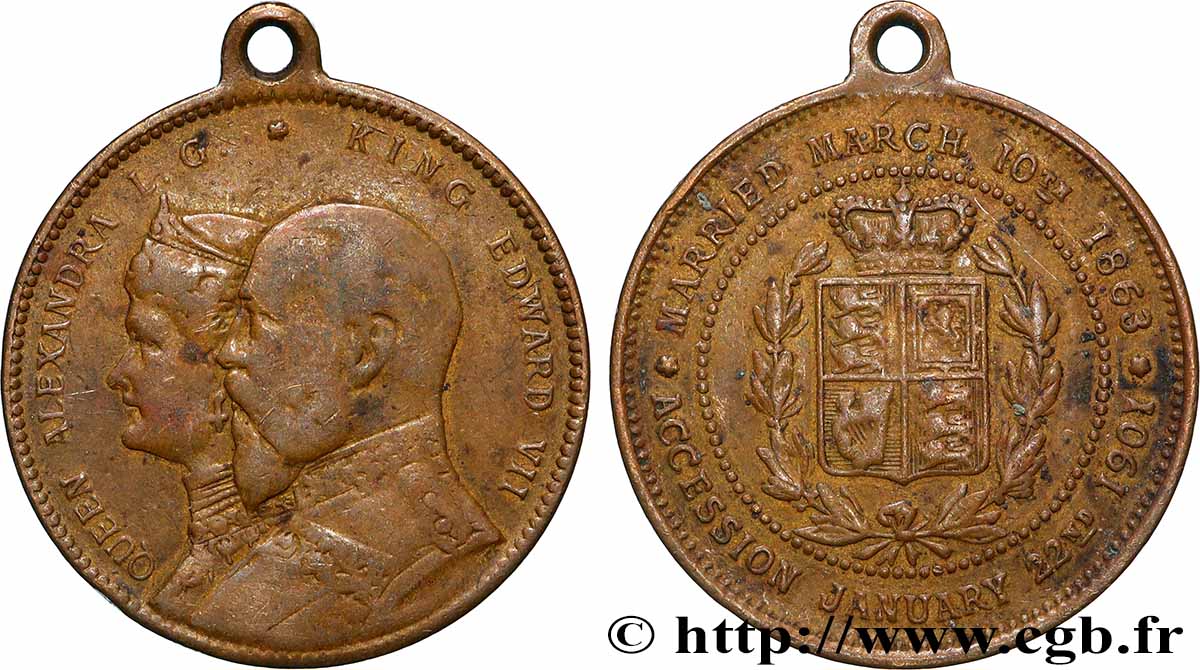 GRANDE-BRETAGNE - ÉDOUARD VII Médaille, Accession au trône MBC+