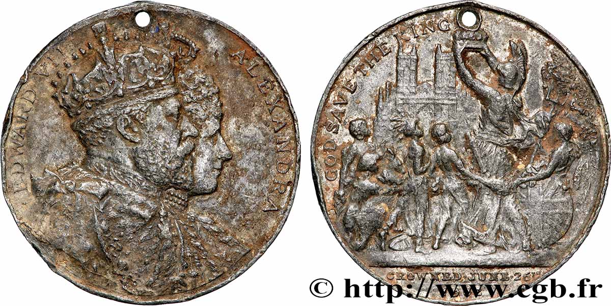 GRANDE-BRETAGNE - ÉDOUARD VII Médaille, Commémoration du couronnement du roi Édouard VII TB+