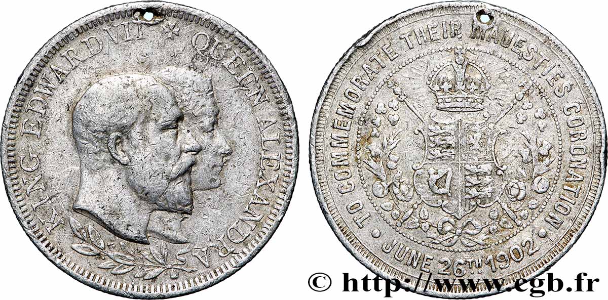GRANDE-BRETAGNE - ÉDOUARD VII Médaille, Jour du couronnement d Édouard VII et d Alexandra S