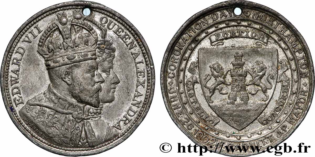 GRANDE-BRETAGNE - ÉDOUARD VII Médaille, Jour du couronnement d Édouard VII et d Alexandra q.BB