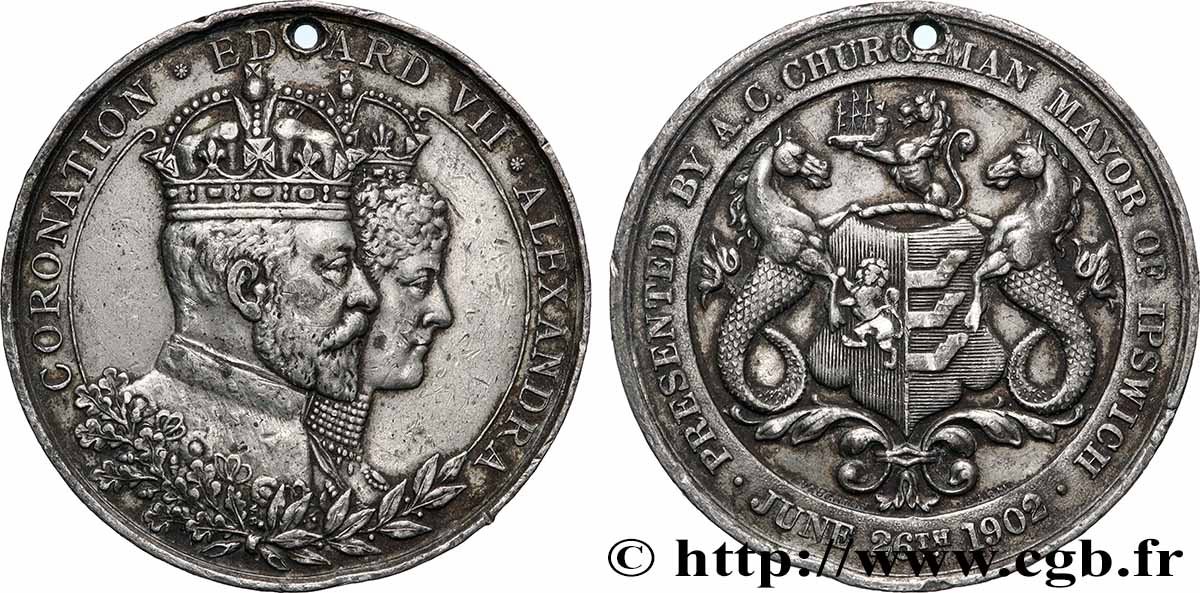 GRANDE-BRETAGNE - ÉDOUARD VII Médaille, Commémoration du couronnement d’Édouard VII AU