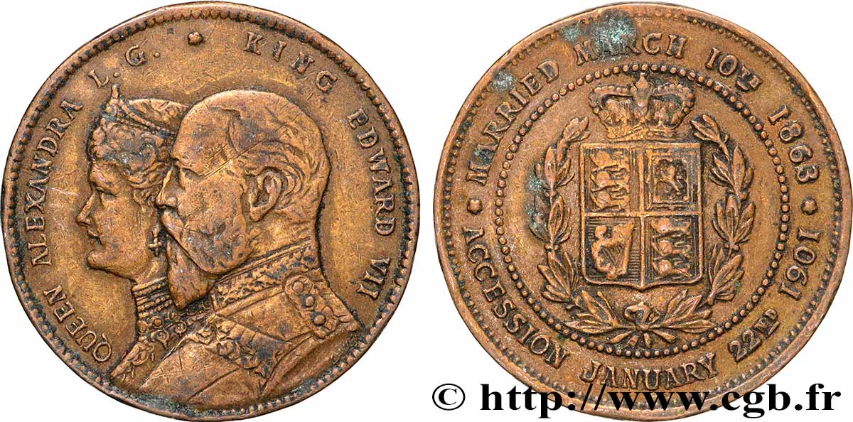 GRANDE-BRETAGNE - ÉDOUARD VII Médaille, Accession au trône TTB