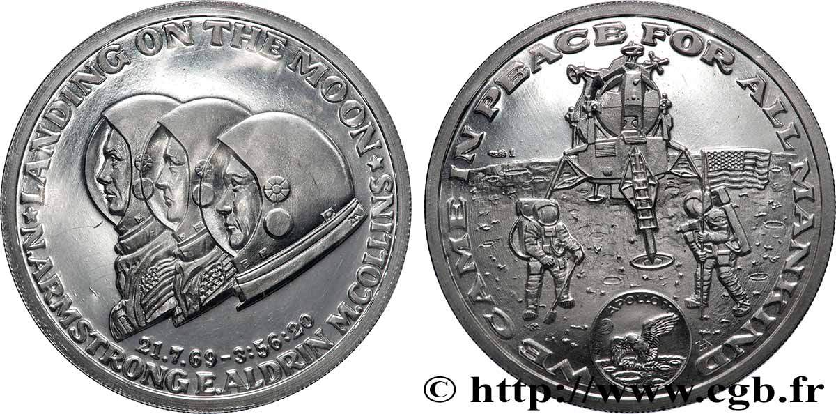 CONQUÊTE DE L ESPACE - EXPLORATION SPATIALE Médaille, Apollo 11 - Landing on the Moon Polierte Platte