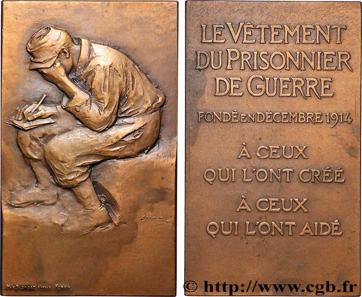 III REPUBLIC Plaquette, Le vêtement du prisonnier de guerre AU