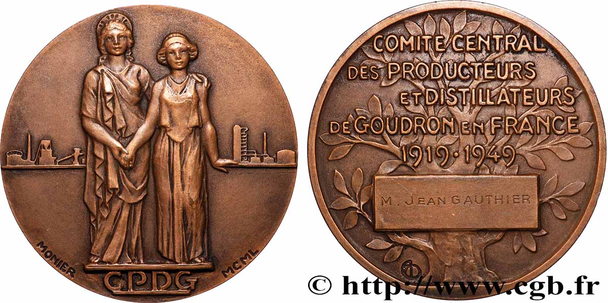 CINQUIÈME RÉPUBLIQUE Médaille, Comité central des producteurs et distillateurs de Goudron en France SUP