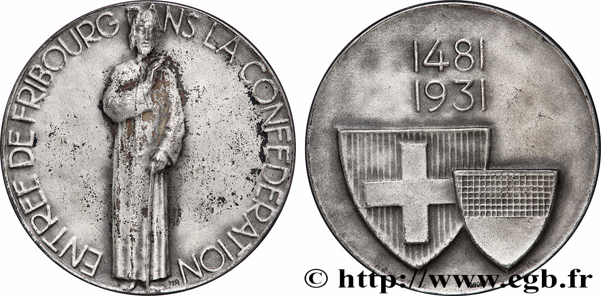 SWITZERLAND - HELVETIC CONFEDERATION Médaille, 450e anniversaire de l’entrée de Fribourg dans la Confédération AU