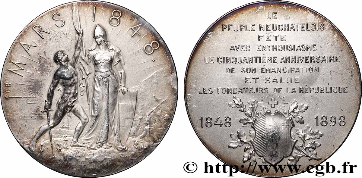 SCHWEIZ - KANTON NEUCHATEL Médaille, 50e anniversaire d’émancipation du peuple neuchâtelois fVZ