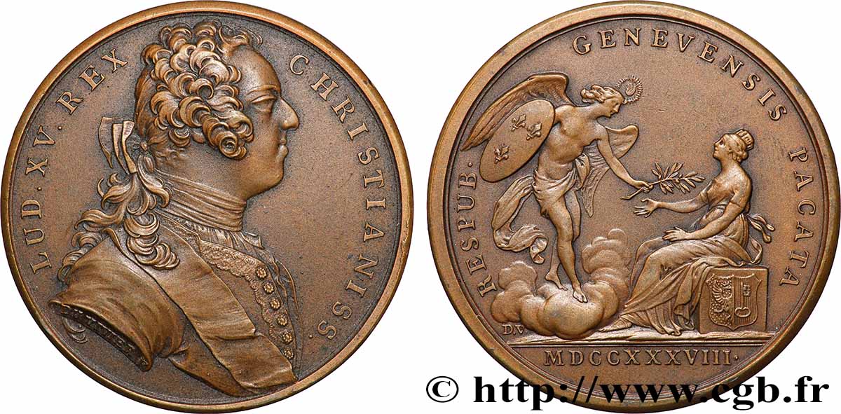 LOUIS XV DIT LE BIEN AIMÉ Médaille, Pacification de la République de Genève, refrappe SUP