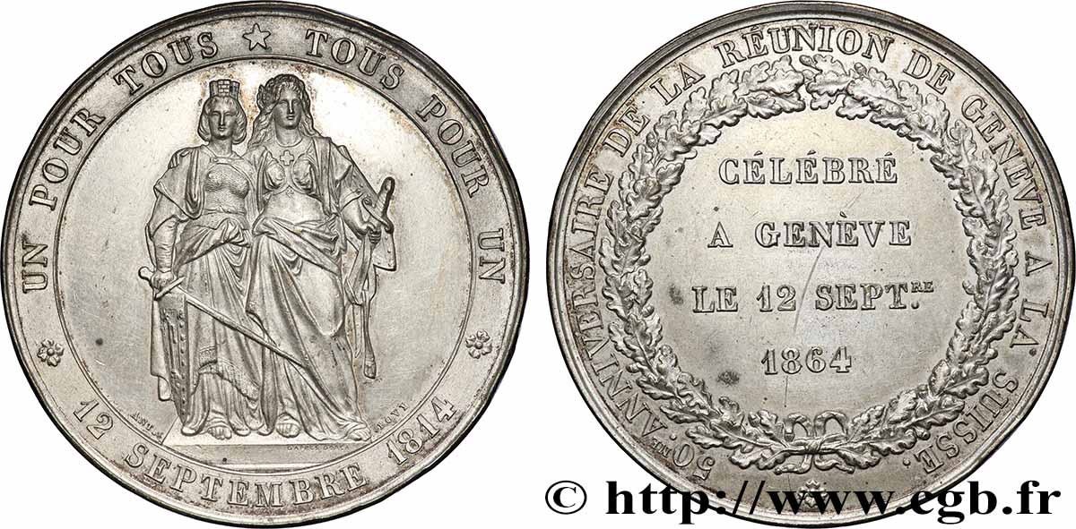 SCHWEIZ Médaille, Rattachement de Genève à la Suisse fVZ